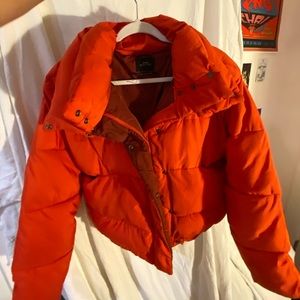 UO Orange Contrast Lined Pillow Puffer Jacket